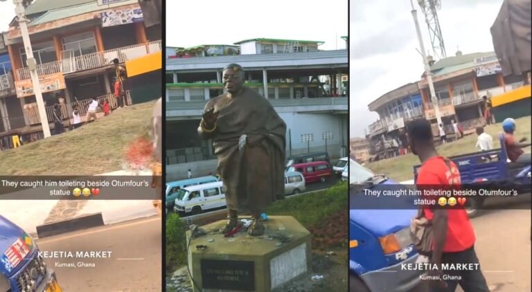 Man Caught Sh.!tting At Otumfuo Roundabout In Kumasi A Day After Buzstop Boys Cleaned The Spot